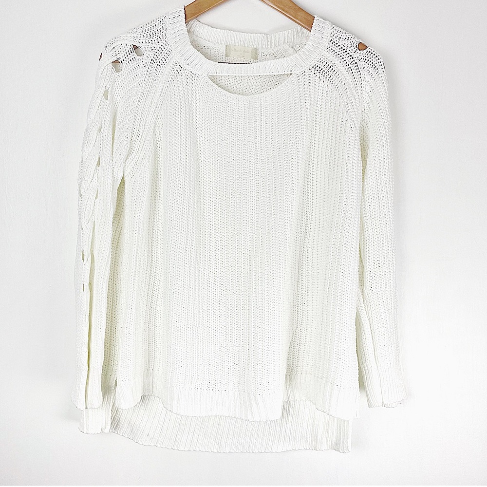 Altar’d State Women’s Braided Sleeve White Knit Sweater Small Bohemian Boutique